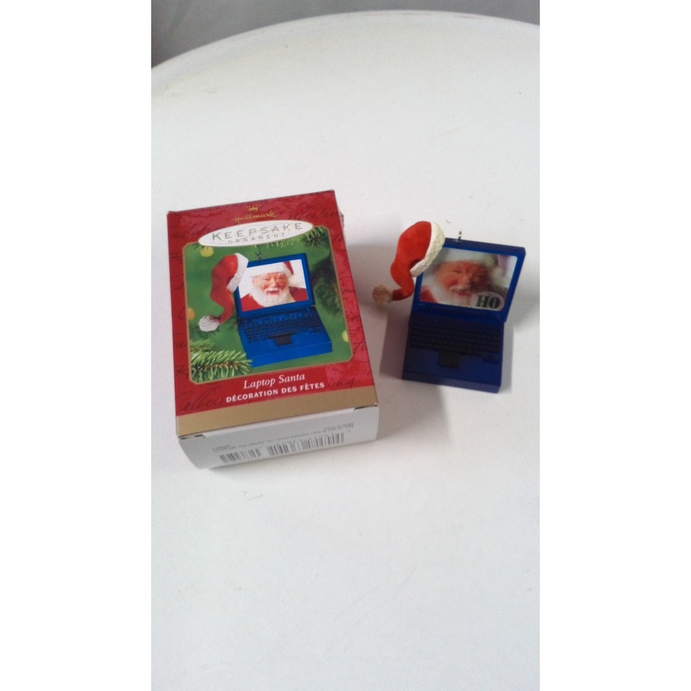 2001 Hallmark Keepsake Ornament Laptop Santa Blue Tech Christmas Vintage Boxed